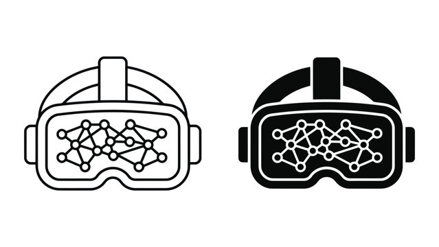 Virtual reality headset icon with neural network pattern technology connection