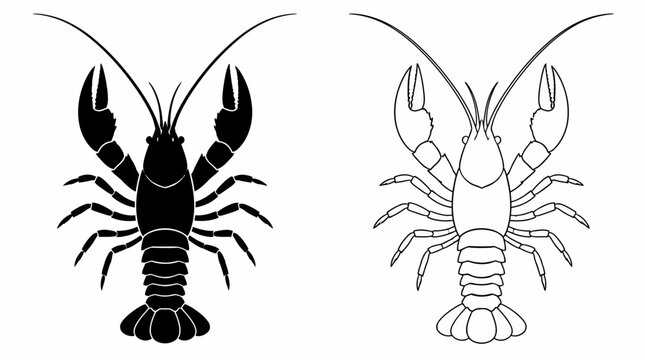Lobster silhouette and line art icon set, simple vector illustration