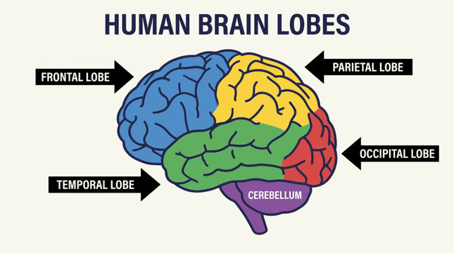 Human Brain Lobes Labeled Illustration
