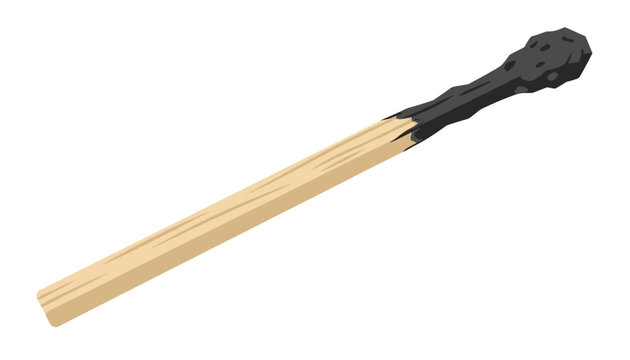 Single burnt wooden matchstick with a black charred head, representing fire, danger, energy, or spent resources.