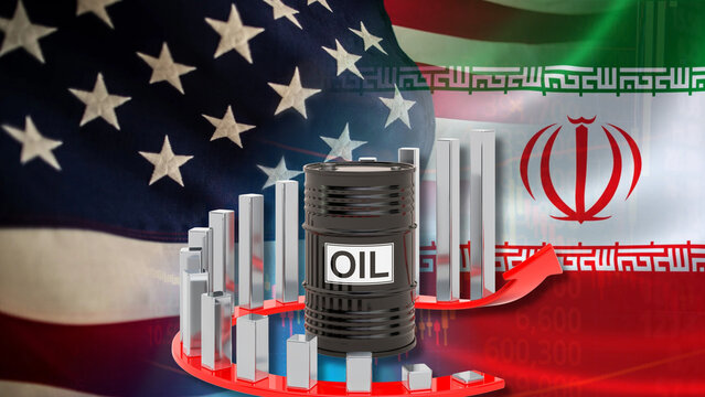 The energy market is evolving in the context of the US-Iran relationship, with increasing demand for oil and gas. This is illustrated by the bar chart, financial data table, upward-pointing red arrow
