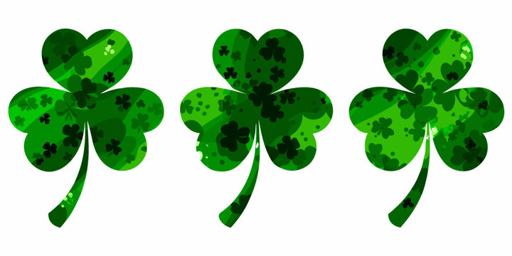 Stylized clover leaves with floral pattern on a white background