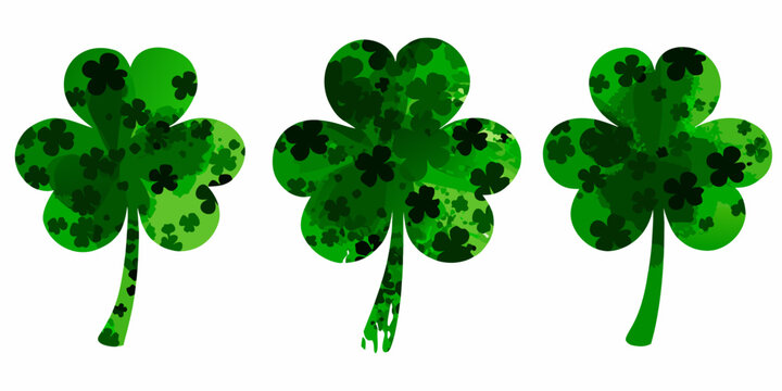 Three Green Clovers With Textured Fill Vector Illustration