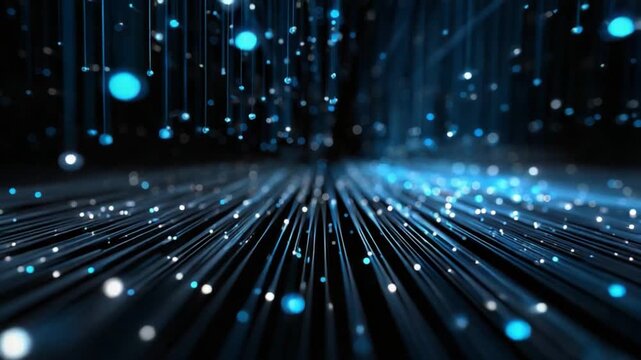 Abstract Digital Network: An abstract visualization of a digital network, with glowing blue lights and lines converging into a dark abyss, suggesting connectivity and data flow.