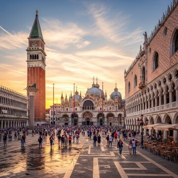 Sunset over St Marks Square in Venice Italy.