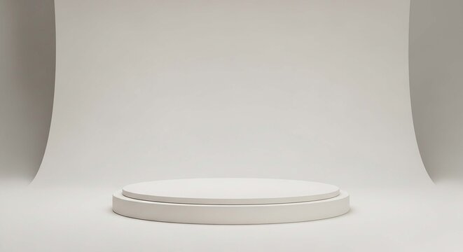 Blank white circular podium on pedestal for product display