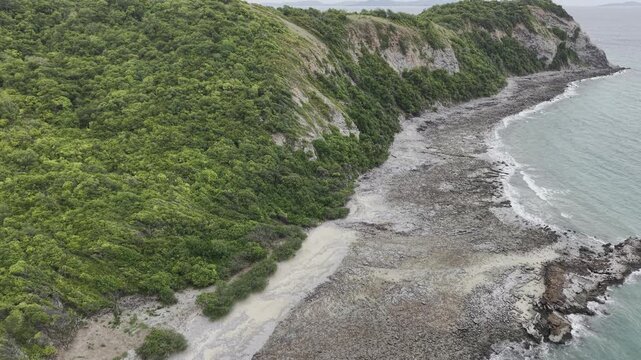 Aerial view rocky sea island beach nature summer vacation