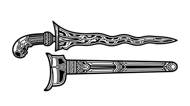 Traditional Kris Dagger and Sheath Illustration.