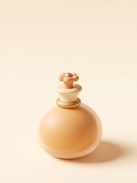 Perfume Bottle with Flower Stopper on Soft Beige Background