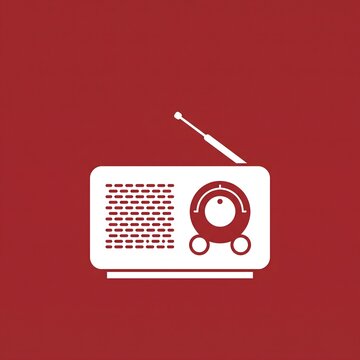 Radio Icon Featuring a Retro Design on a Solid Red Background
