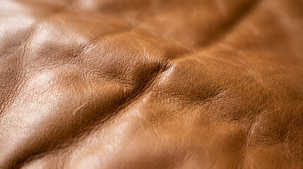 Fototapeta premium Smooth tan leather texture with soft folds natural grain and elegant brown material surface