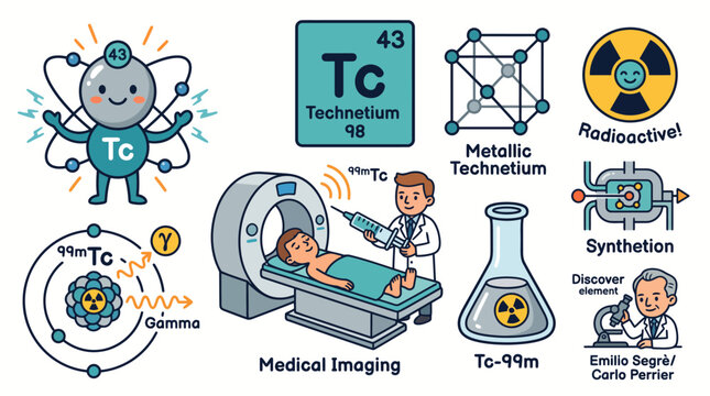 Technetium Chemical Element Periodic Table Properties and Medical Uses Icon Set