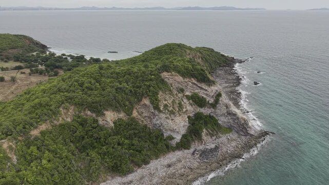 Aerial view rocky sea island beach nature summer vacation