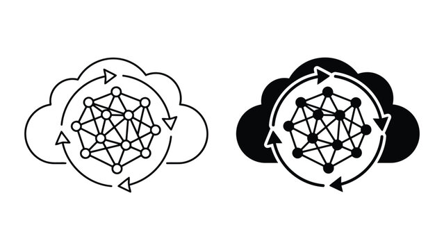 Cloud network cyclic data synchronization icons with synchronization, computing