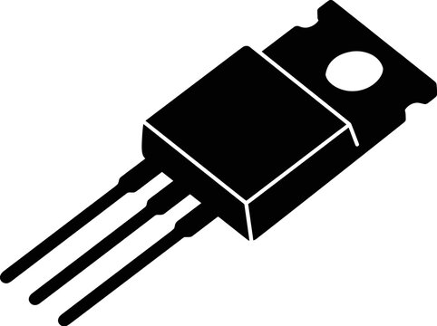 Black Vector Icon Illustration of a Standard Electronic Transistor Component Silhouette