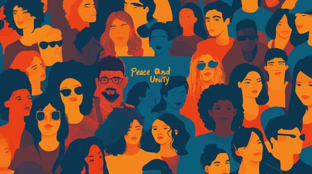 Diverse crowd people faces abstract art graphic background
