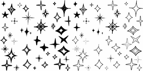 extensive collection of hand drawn sketchy stars black and white star shapes pattern vector illustration astronomy cosmic celestial space design © Lalin