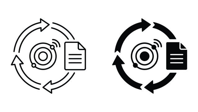 Data processing cycle and document update icon with processing, document