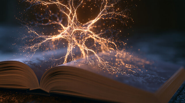 AI Learning Concept with Open Book and Hologram