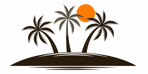 Tropical island with palm trees and sun vector illustration © Ganesh
