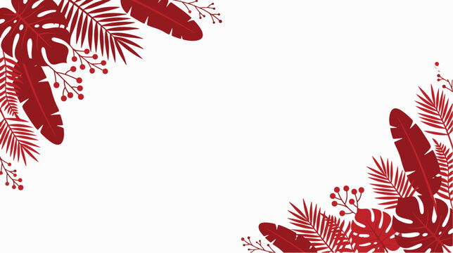Vibrant red tropical leaves arranged in a decorative corner frame vector illustration for elegant wedding invitations and seasonal graphic designs