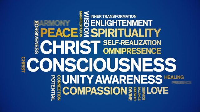 Christ Consciousness animated word cloud-text design animation tag kinetic typography seamless loop.