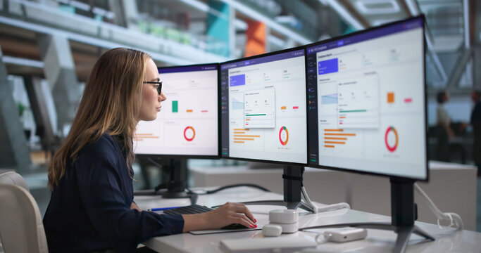 Woman Reviews Customer Data On AML Software