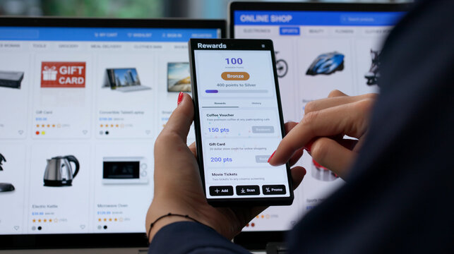 Young Woman Uses Phone App To Earn Loyalty Points