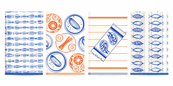 sardine and seafood illustration set retro style fish shellfish pattern design graphic art vector icon food marine