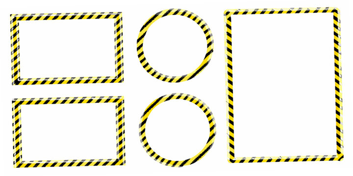 Caution tape frames and circles on a white background