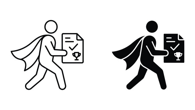 Superhero employee with achievement document icon set superhero employee