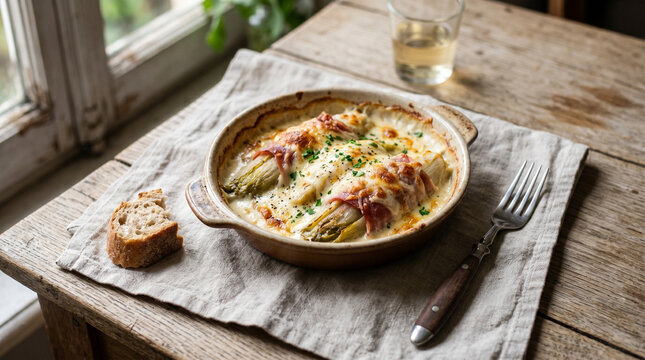Chicon au gratin, traditional vegetable Belgian dish