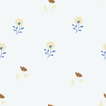 Minimalist Floral Seamless Pattern Soft Pastel Ditsy Wildflower Texture Vector Background