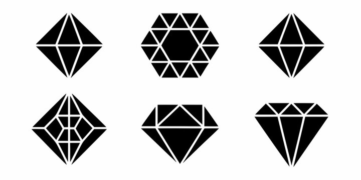 Diamond Gem Silhouettes Six Geometric Shapes On White Background
