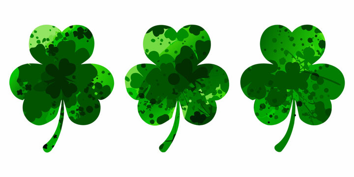 Stylized Clover Leaves With Speckled Texture On White Background