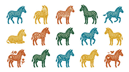 Obraz premium Colorful Geometric Zebra Illustrations, Stylized Wildlife Vector Art