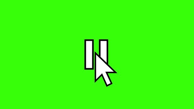 A crisp computer cursor hovering over and clicking a pause icon on a green background. Ideal for editing, presentations, and tech tutorials.