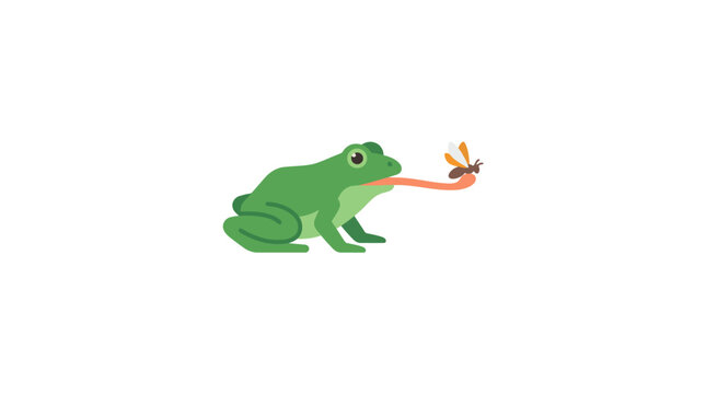 Green frog catching fly with tongue