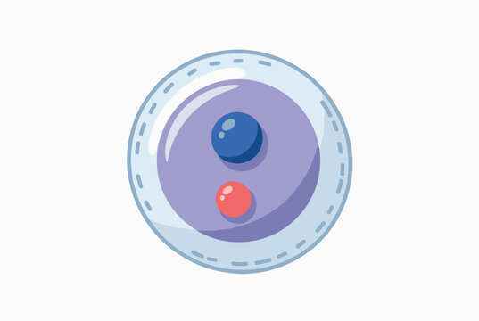 scientific illustration of a human cell showing the nucleus and nucleolus inside a circular translucent membrane structure.