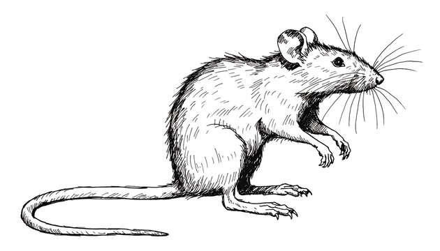 Sketch style rat standing on four legs