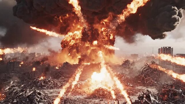 A massive explosion with fire and smoke.