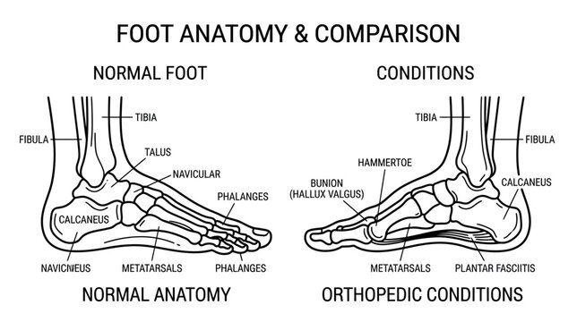 Foot Anatomy and Conditions Comparison: Normal vs. Orthopedic Issues