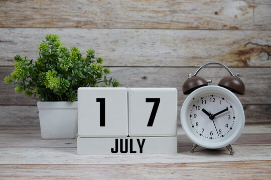 Wooden Calendar Showing the Date of July 17th. Day 17 of July month