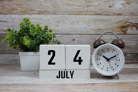 Wooden Calendar Showing the Date of July 24th. Day 24 of July month