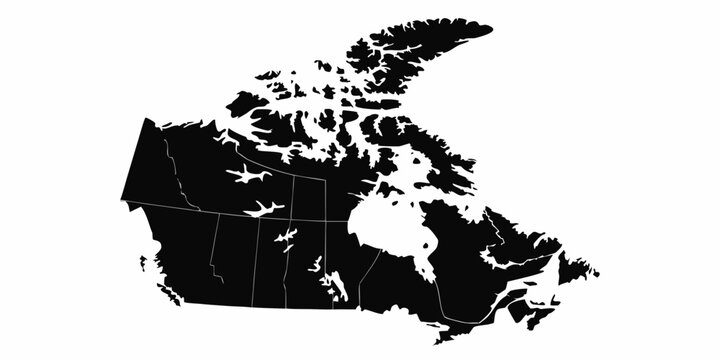Silhouette of canada map showing provincial and territorial boundaries