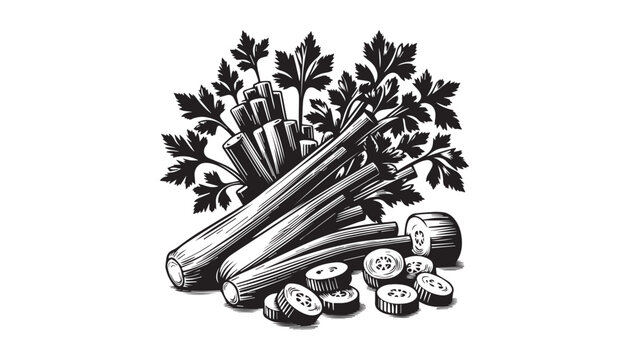 black and white silhouette of Celery very high quality vector illustration.
