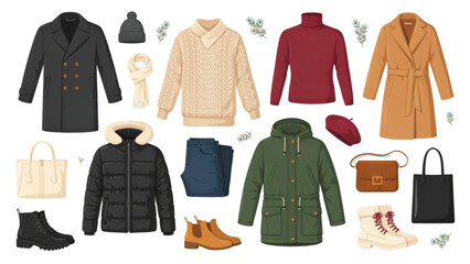 Assorted colorful jackets and coats collection flat illustration Vector © MSTJAMI
