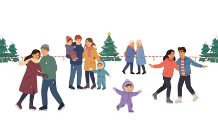 Fototapeta premium Diverse group of people walking together in a festive winter setting Vector