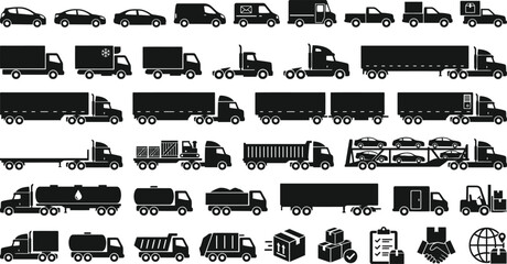  Logistics and Transportation Vehicle Icons with Trucks Packages and Delivery Symbols © SREE NOMITA RANI 1