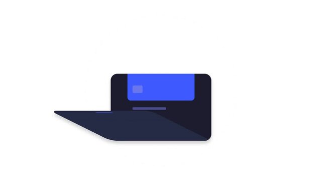 Flat design animation folder opening to reveal blue paper